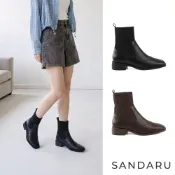 山打努SANDARU-襪靴 真皮方頭針織拼接切爾西短靴  靴子 女靴