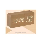多功能木紋聲控時鐘/鬧鐘(溫度/濕度/萬年曆 LED USB供電)