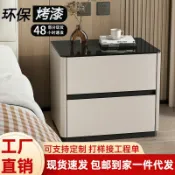 拾光藏寶閣 【全實木烤漆】床頭櫃 床邊櫃 收納櫃 抽屜櫃 簡約現代 輕奢高級感 鋼化玻璃桌面 臥室傢俱 北歐風 臺灣現貨
