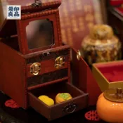 免運 收納箱 復古收納箱 手提箱 木箱 古風印花帶鎖梳妝盒桌面帶鏡手飾品復古收納中國風百寶盒古代盒子工廠現貨直銷 全館折扣 特惠/新品特價 5y75