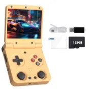 - 兼容遊戲手柄 Flip V2 手持視頻遊戲機 128GB 3.5“ IPS 屏幕開源設計黃色