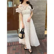 🌟GRL 現貨 點點荷葉邊露肩傘狀長洋裝 ＳＭＬ 全新正品 日牌 日貨 日本品牌 代購 洋裝 連身裙 點點 露肩