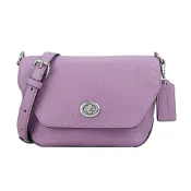 COACH 蔻馳 KARLEE 掀蓋轉扣素面皮革斜背包(粉紫)