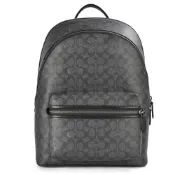 COACH 專櫃款 CHARTER 經典滿版C緹花PVC防水皮革男款後背包-黑灰色