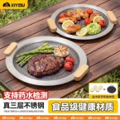 烤肉盤 燒烤盤 韓式烤盤 韓式烤肉盤 電磁爐烤盤 卡式爐烤盤 麥飯石烤盤 304不鏽鋼烤盤戶外韓式露營家用電磁爐超厚不粘