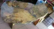 台灣黃檜桌樹頭根扁柏HINOKI泡茶桌/餐桌瘤花超美閃花美大桌