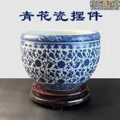 景德鎮青花瓷方形陶瓷缸 花盆陶瓷工藝品風水缸 手繪青花瓷養魚缸