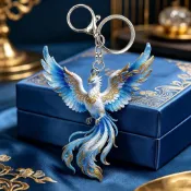 臺灣熱銷冰羽靈凰藍金鳳凰創意原創國風國潮中式紀念品汽車金屬合金鑰匙扣