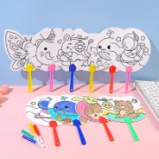 兒童卡通DIY塗鴉扇 幼兒園手工小禮品小學生彩繪填色小扇子批發