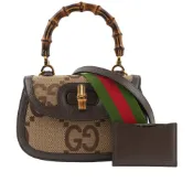GUCCI Bamboo 1947 大標誌手提/斜背二用小型竹節包(駝色/棕色) 675797 UKMDT 2570