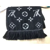 范特西古文物（無購證）/路易威登 LOUIS VUITTON Monogram 老花 圍巾黑拚銀紗羊毛針織圍巾