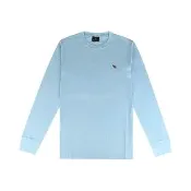【Paul Smith】Paul Smith 白色英文LOGO炫彩斑馬布標貼棉質長袖T恤(淺藍/男款)