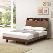 WAKUHOME 瓦酷家具Yamy6尺加大雙人淺胡桃實木床組(床頭箱-床架-附USB插座)-寬182*深190.2*高108.2