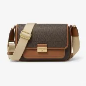 【Michael Kors】中小型-BRADSHAW滿版LOGO翻蓋肩背包35R5G2BM8B(深咖)