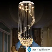 螺旋吊線水晶燈別墅絲線吊燈復式樓梯燈長水晶燈吊燈圓形客廳燈美品雅藍