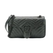 Gucci GG Marmont 絎縫牛皮掀蓋肩背/斜背包-26cm(443497-黑)
