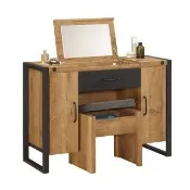 【WAKUHOME 瓦酷家具】Bronx工業風 3.5尺掀鏡化妝台 含椅 A002-111-3