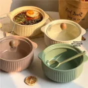 可開發票#ins風雙耳碗陶瓷吃泡麪專用碗帶蓋螺螄粉學生宿舍家用高顏值湯碗