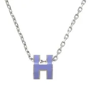 【Hermes 愛馬仕】MINI POPH 經典立體橢圓H LOGO項鍊(銀/丁香紫)