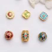 宏雲Hongyun-qr-（5pcs）中國風手鍊串珠手工diy配件鍍金琺琅烤漆沙金運珠手繩路路通女