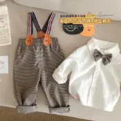男童西裝套裝（含背帶/襯衫/長褲）三件套裝 寶寶小西裝 花童禮服 小男孩套裝 長袖上衣 領結襯衫 童裝