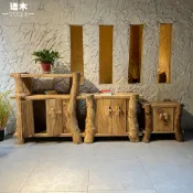 【免運】茶水櫃 餐邊櫃實木儲物櫃民宿玄關桌鞋櫃香樟木設計款 新中式禪意風 香樟木質感 民宿居家必備 餐邊茶水收納 省空間