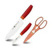 【ZWILLING 德國雙人】Now S日式主廚三德刀+蔬果刀8cm+可拆式廚房多用剪刀(德國雙人牌集團官方直營)