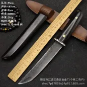&全場免運&.日式黑檀木大馬士革鋼戶外露營登山野外求生小直刀收藏把玩小刀免運&#