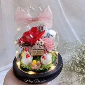 可急單 心心相印・帶路雞永生玫瑰玻璃球燈 客製化姓名雕刻