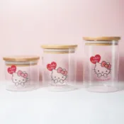 kitty玻璃罐🎀 Hellokitty凱蒂貓玻璃密封罐竹蓋糖果罐雜糧乾果罐子茶葉罐子收納 收納罐 糖果罐 玻璃密封罐