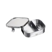 【日本相澤工房 AIZAWA】日本製18-8不鏽鋼方形密封便當盒-附分隔片-360ml(扣環式便當盒/不鏽鋼便當盒)