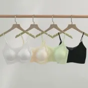 (店+)【FEE BABY】超薄果凍固定杯細肩無鋼圈內衣 BRA TOP 細肩帶 小可愛 固定杯 交叉美背 女背心 bra top 膚色 綠色 白色 黑色