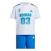 (店+)【adidas 愛迪達】KH0256 adidas休閒運動套裝 LB 圓領套頭短袖條紋短褲 兒童款