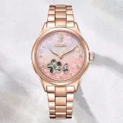 【CITIZEN 星辰】LADYS 時尚 櫻花限定 簍空機械女錶-34mm(PC1017-88Y)