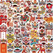 🔥臺灣熱賣【免運】🔥100張舞獅貼紙中國風國潮ins風創意精緻個性裝飾貼畫diy手賬桌面