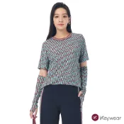 【KeyWear 奇威名品】字母印花撞色短袖上衣 淺藍色