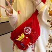 AORDA 甜酷斜挎包夏休閒單肩包新款腰包女潮ins餃子包紅色胸包男 男女款小背包 斜挎包 單肩包 男女 情侶 拉鏈 防