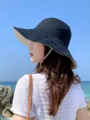 協貿國際日用品生活2館 夏季百搭漁夫帽女春秋遮臉防曬雙面遮陽帽大頭圍襯膚顯白黑色女帽