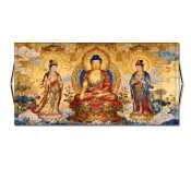 南無阿彌陀佛畫像 金身西方三聖佛堂供奉掛畫 結緣納福絲綢捲軸畫