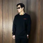 美國百分百【全新真品】Burberry 大學T 棉質 毛巾布 歐洲精品 長袖上衣 logo 黑色 CY03