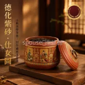 台灣出貨✨ 迷你四大美人紫砂茶葉罐 復古回紋陶瓷儲物罐 密封防潮保鮮罐 家用茶室客廳擺件 辦公室桌面收納