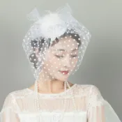 【現貨秒出】復古舞會旗袍禮服配飾 網紗帽子歐美名媛羽毛遮臉髮飾 民國風新娘面紗頭飾 小禮帽髮夾 白色｜水水女人國