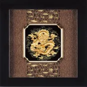 開運陶源 雅鑑鑫品 【小古典中國風- 祥龍獻瑞】 純金金箔畫 24x24cm 可掛牆壁 後有腳架 也可立在桌上