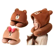 (店+)【LINE FRIENDS】熊大 U型枕 旅行枕 午休枕 午睡枕 帶帽 午睡 u形 旅行 靠枕 便攜 頸枕 旅遊 出國 枕頭 生日 禮物 禮品 送禮