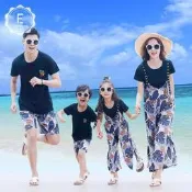 台灣現貨【EF】親子 母子裝 父子裝 洋裝 夏季 海灘褲 吊帶褲 印花T恤 家庭親子裝 夏季親子裝 海邊沙灘 渡假  露