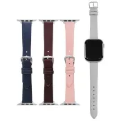 Apple Watch 全系列通用錶帶 蘋果手錶替用錶帶 絹布紋 超薄真皮錶帶(粉/灰/藍/酒紅色)