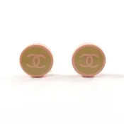 【日本直送 二手美品】香奈兒 CHANEL 耳環 雙C標誌 圓形 塑膠 粉紅/米色 05 C 稀有