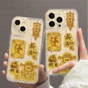 美少女趣集鋪 財神爺金箔蘋果16PROMax/15/14/13太空手機殼透明iPhone12軟殼11 【鑫弘數碼音像】鑫弘-3C數碼