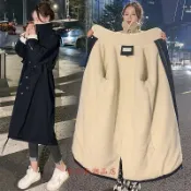 千織屋 韓國羔羊毛冬季棉服零下-10度保暖女中長款過膝加厚外套升級款寬鬆大尺碼長袖外套防風禦寒雪山羊羔毛外套防風大衣防寒過膝外套