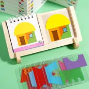 現貨 3-10歲兒童圖 幾何房子設計師玩具 兒童拼圖 鍛鍊幾何圖形空間思維邏輯想象力桌遊 早教益智拼圖房屋設計 圖形教具